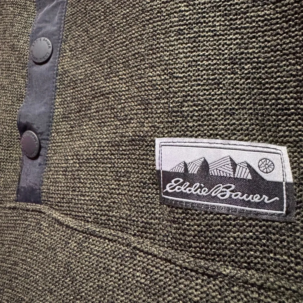 Eddie Bauer XXL Pullover Fleece‎ Olive Green Mens Snap Sweater Heavyweight
